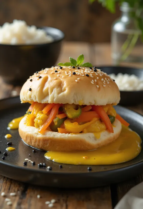 Bao bun sayuran kari disajikan