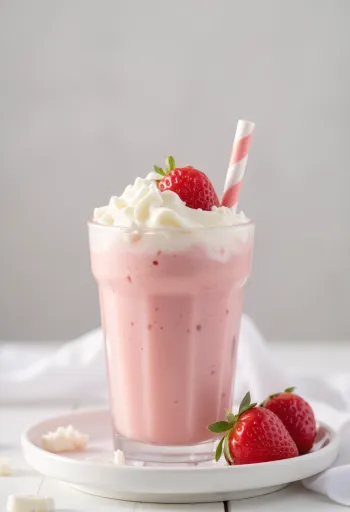 Frappé buah creamy dalam gelas dengan krim kocok dan parutan cokelat