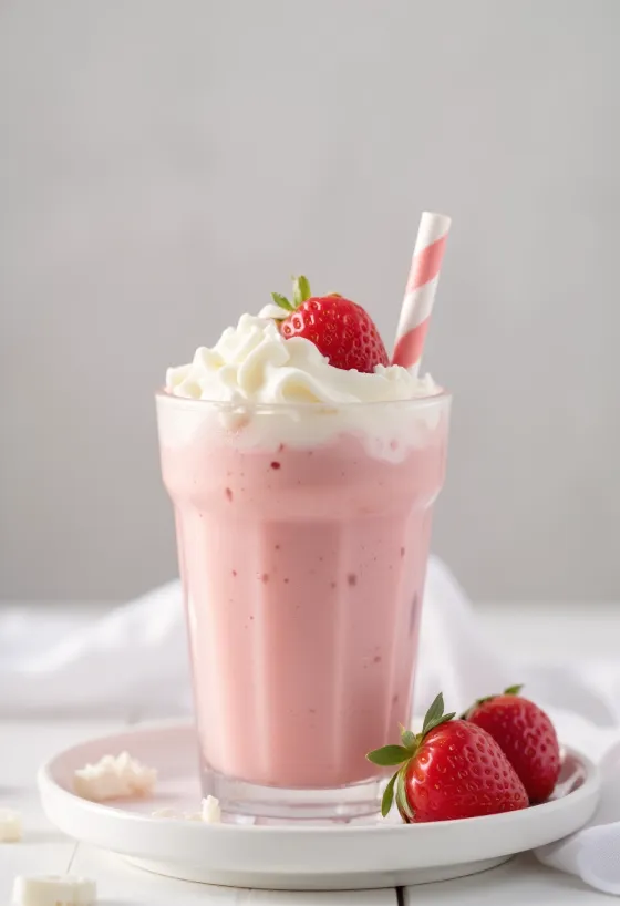 Frappé buah creamy dalam gelas dengan krim kocok dan parutan cokelat