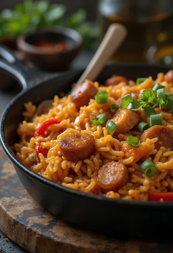 Jambalaya dengan ayam, rasa kaya dan bahan berwarna-warni