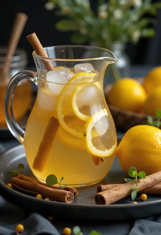 Cider madu-lemon segar disajikan dalam gelas