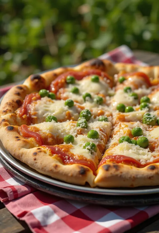 Pizza ai Piselli dengan taburan kacang polong hijau
