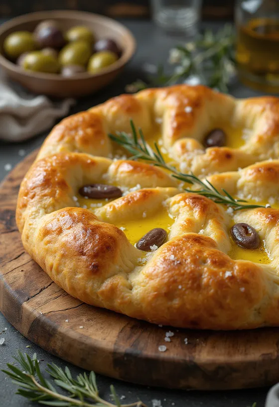 Pizza Focaccia dengan garam dan minyak zaitun dari Liguria