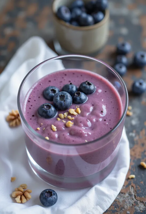 Smoothie walnut blueberry disajikan segar