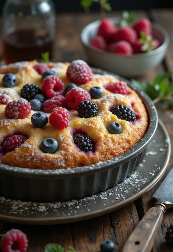 Kue buah hutan di piring