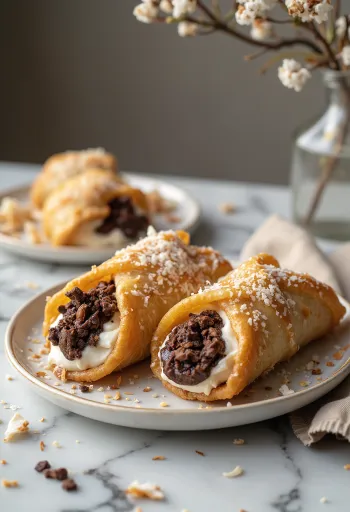 Cannoli cokelat hitam kelapa disajikan