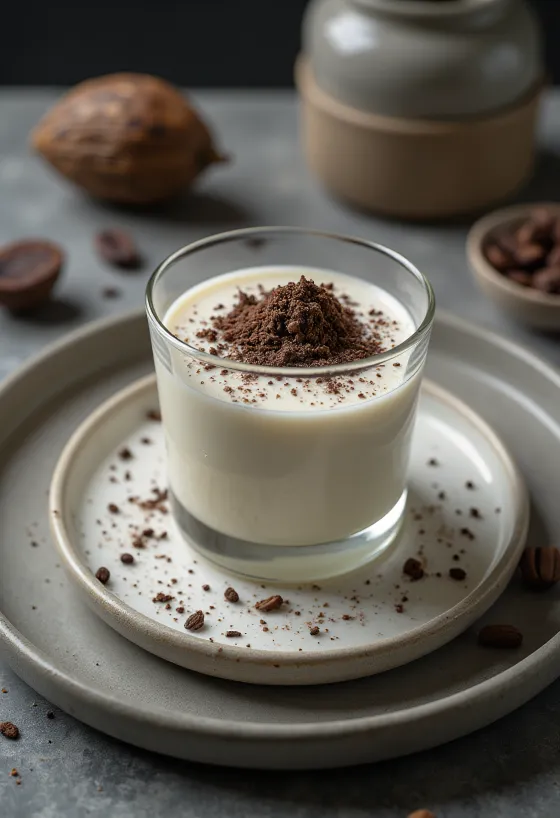 Panna cotta cocoa nibs disajikan
