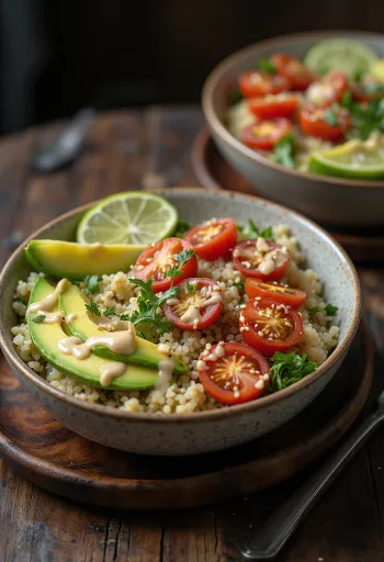 Buddha bowl quinoa jeruk nipis dengan tahini