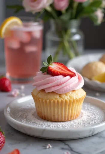 Cupcake krim stroberi disajikan