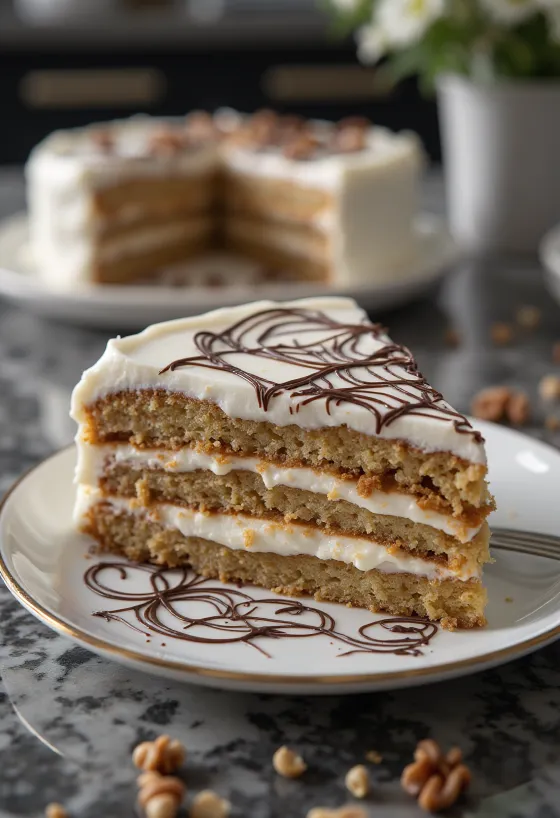 Kue Eszterházy di piring saji