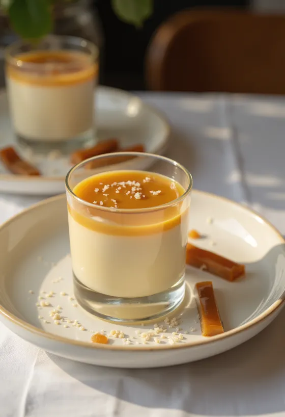Panna cotta karamel dalam gelas