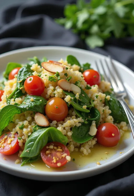 Salad quinoa jeruk nipis dengan bayam