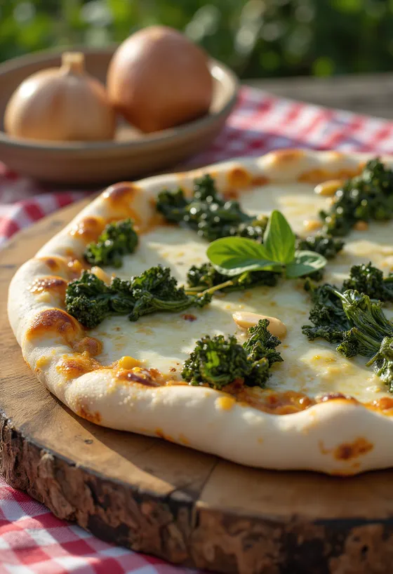 Pizza al Cavolo Nero dengan daun kale renyah