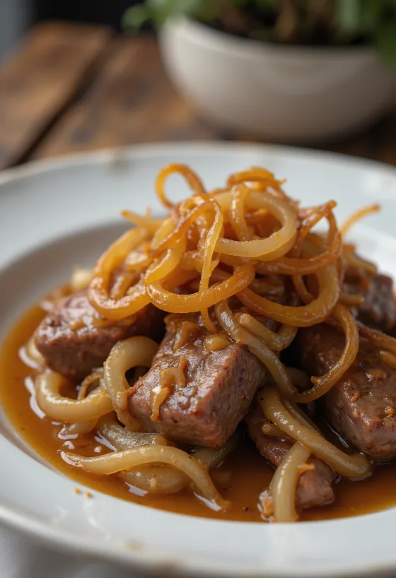 Calf's Liver and Onions, hati sapi muda dengan bawang goreng