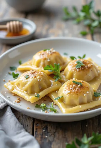 Ravioli biji chia disajikan