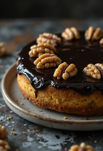 Kue tart madu walnut disajikan
