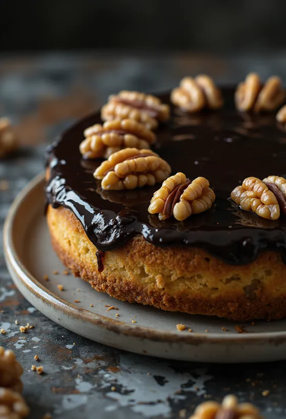 Kue tart madu walnut disajikan