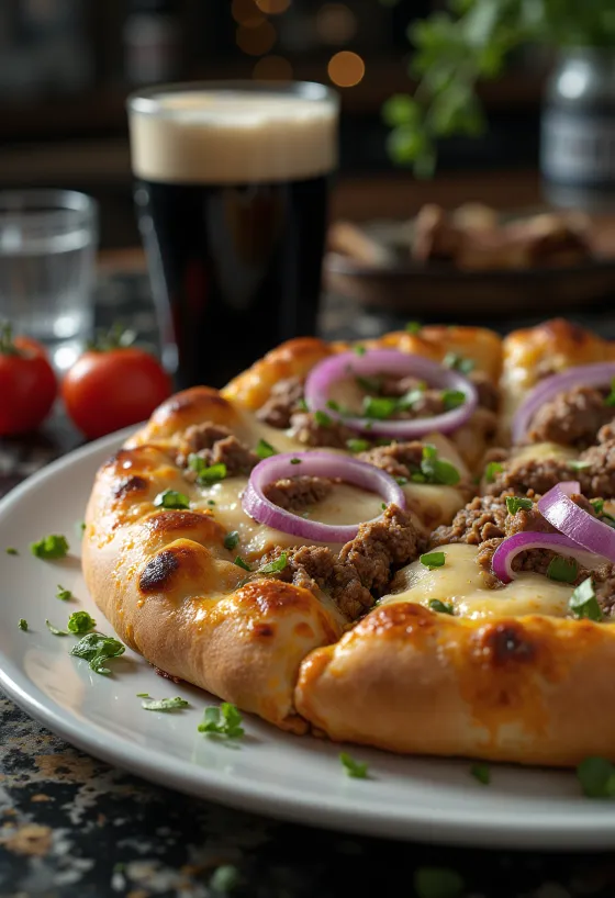 Pizza daging sapi Irlandia disajikan