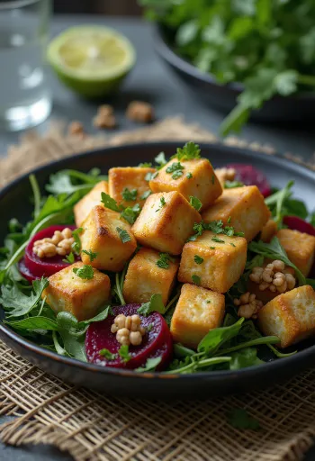Tahu goreng jeruk nipis dengan salad bit