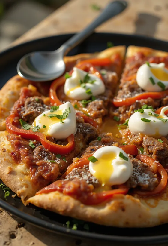 Pizza Iskender disajikan