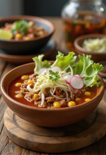 Sup Pozole disajikan
