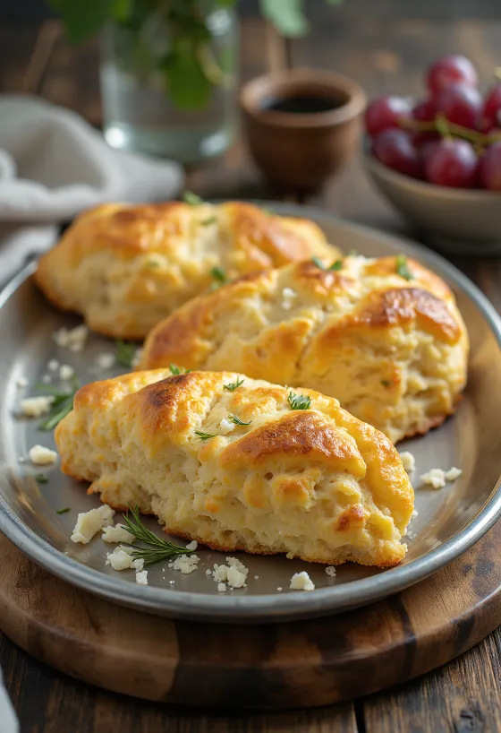 Scone keju kambing rosemary disajikan