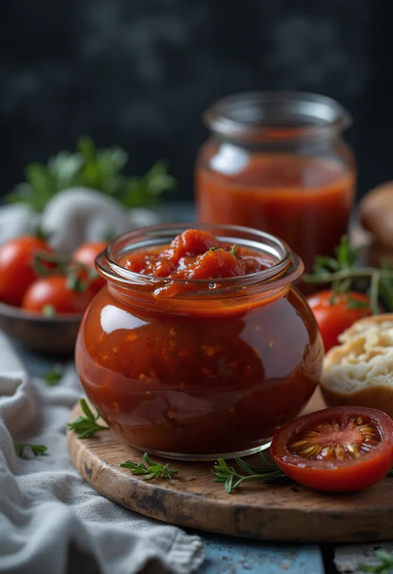 Saus tomat pedas asap panggang BBQ disajikan
