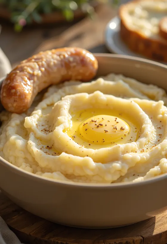 Kentang tumbuk lembut dicampur dengan mentega dan krim