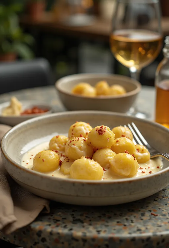 Gnocchi cabai disajikan
