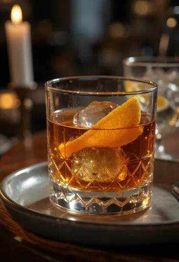 Koktail Old Fashioned dihiasi dengan kulit jeruk
