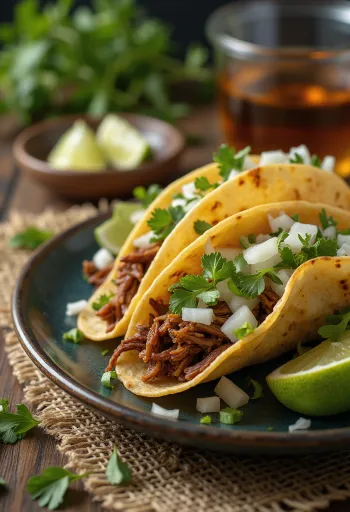 Pulled Beef Taco, daging sapi empuk dalam tortilla, dengan salad kol dan ketumbar