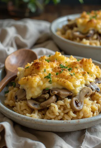 Casserole jamur vegan disajikan