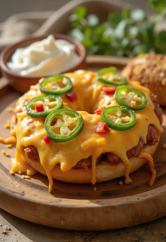 Bagel keju dan cabai disajikan