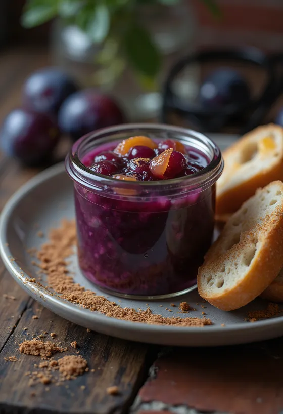 Saus jeruk plum kayu manis disajikan