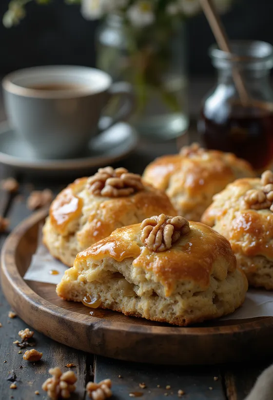 Scone Kenari Sirup Maple disajikan