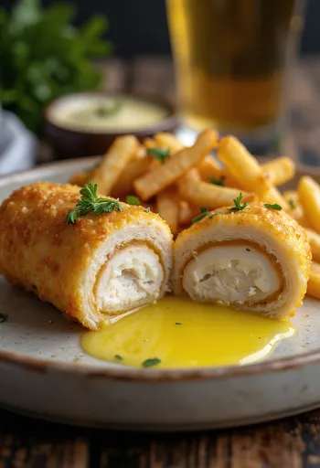 Chicken Kiev digoreng cokelat keemasan