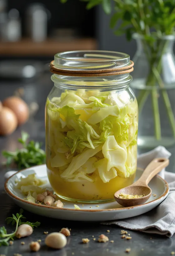 Kubis savoy acar pedas dalam toples