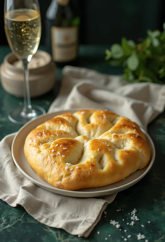 Focaccia adonan sampanye disajikan