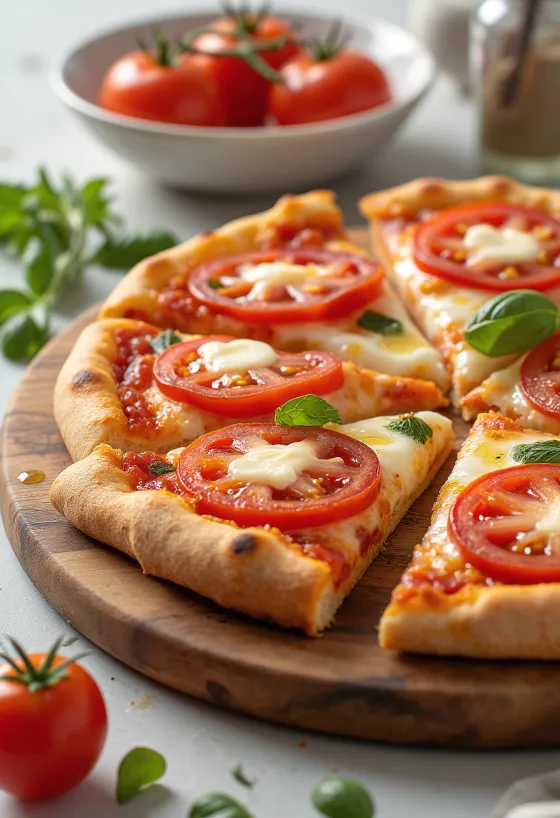 Pizza al Pomodoro Fresco dengan irisan tomat segar dan basil