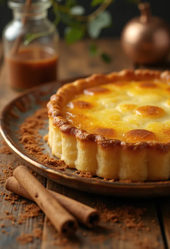 Kue pastel de nata Portugal dengan bagian atas cokelat keemasan dan diisi krim vanila