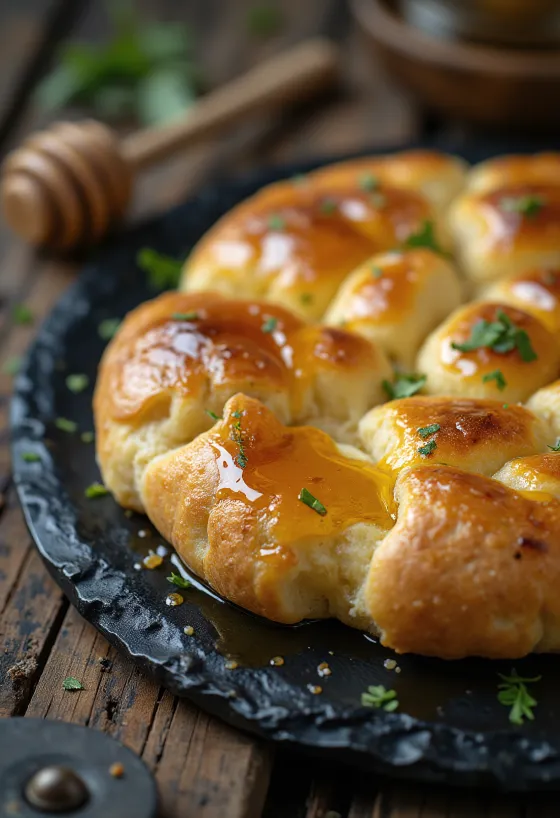 Focaccia keju camembert dan madu disajikan