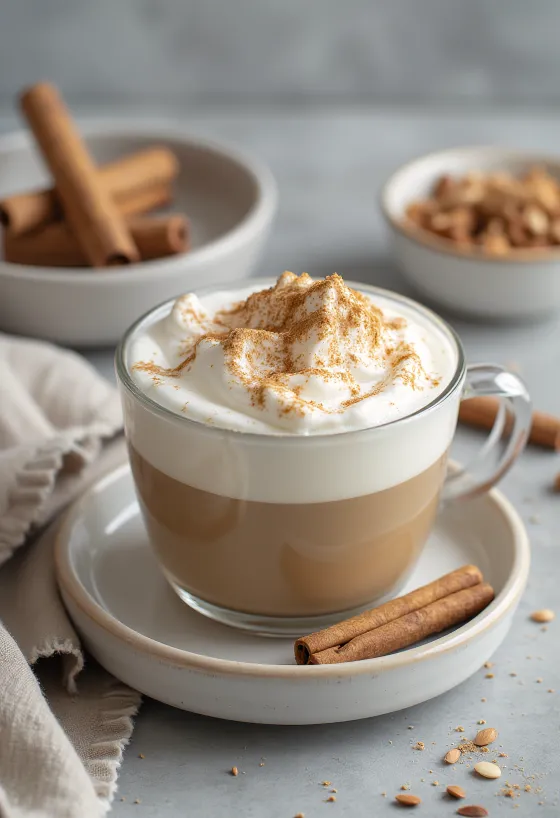 Latte almond kayu manis disajikan