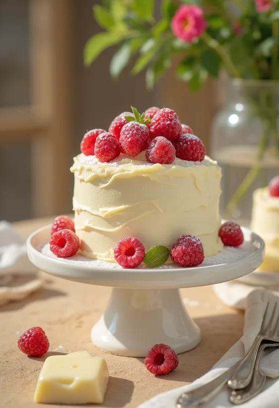 Kue cokelat putih di piring