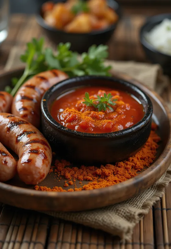 Saus bawang putih paprika asap disajikan