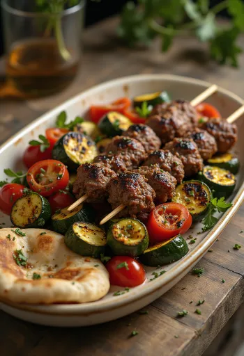 Kebab bakar disajikan dengan sayuran