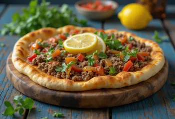 Lahmacun Klasik disajikan dengan adonan segar dan isian daging berbumbu