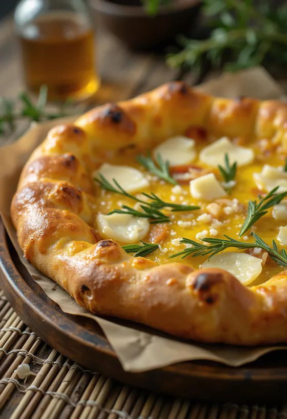Pizza al Rosmarino dengan taburan rosemary dan garam kasar