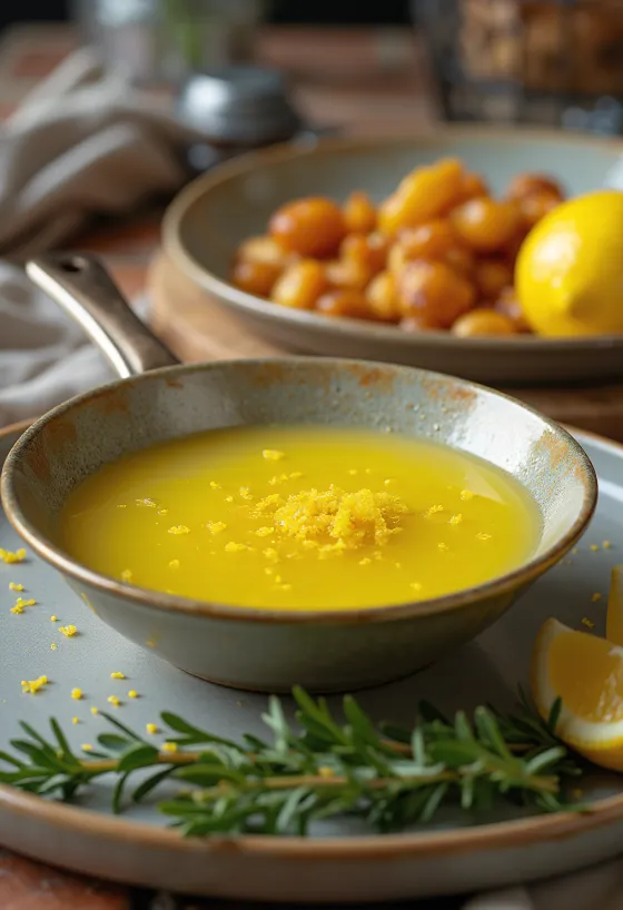 Saus mentega lemon rosemary disajikan
