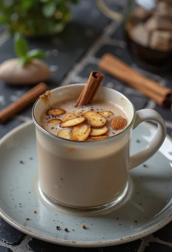 Teh almond kayu manis disajikan