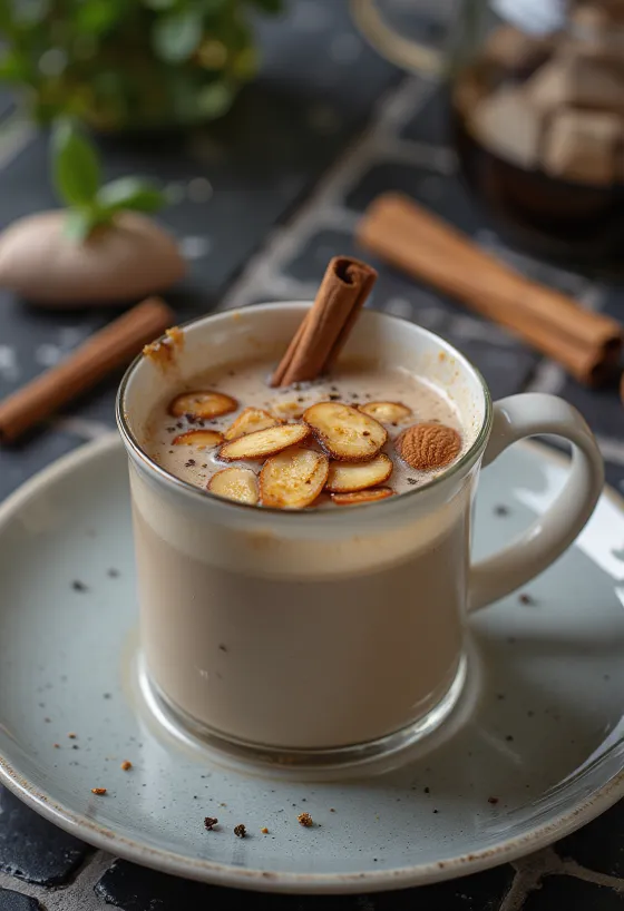 Teh almond kayu manis disajikan
